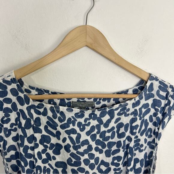 Piazza Del Tempio Italian 100% Linen Cap Sleeve Flowy Midi Dress w/ Waist Tie - Picture 5 of 16